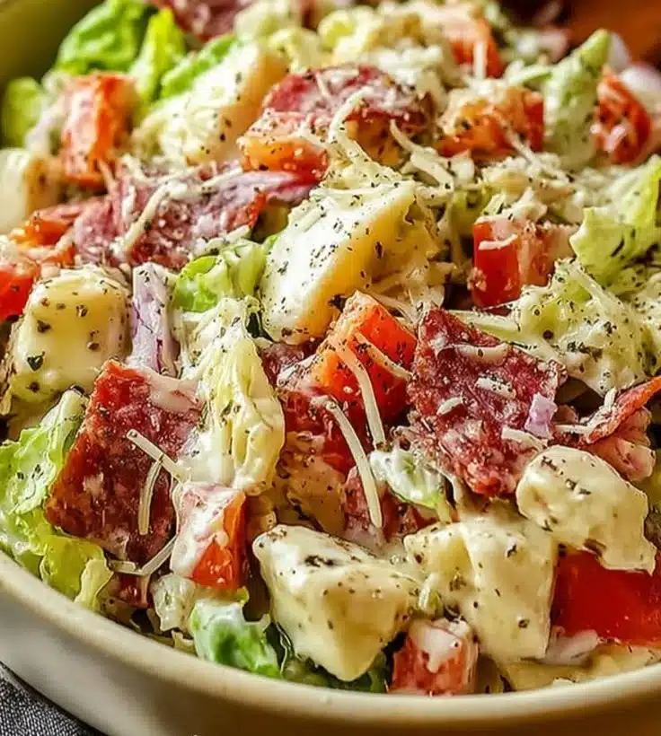 High Protein Italian Grinder Salad featuring fresh ingredients and vibrant colors.