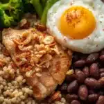 High protein meal prep containers filled with healthy meals