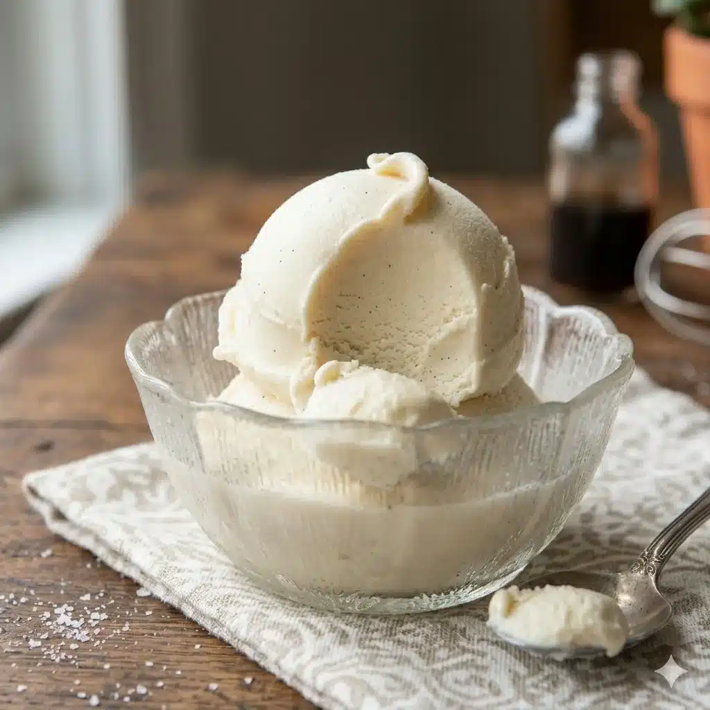 Bowl of homemade ice cream with various toppings and flavors