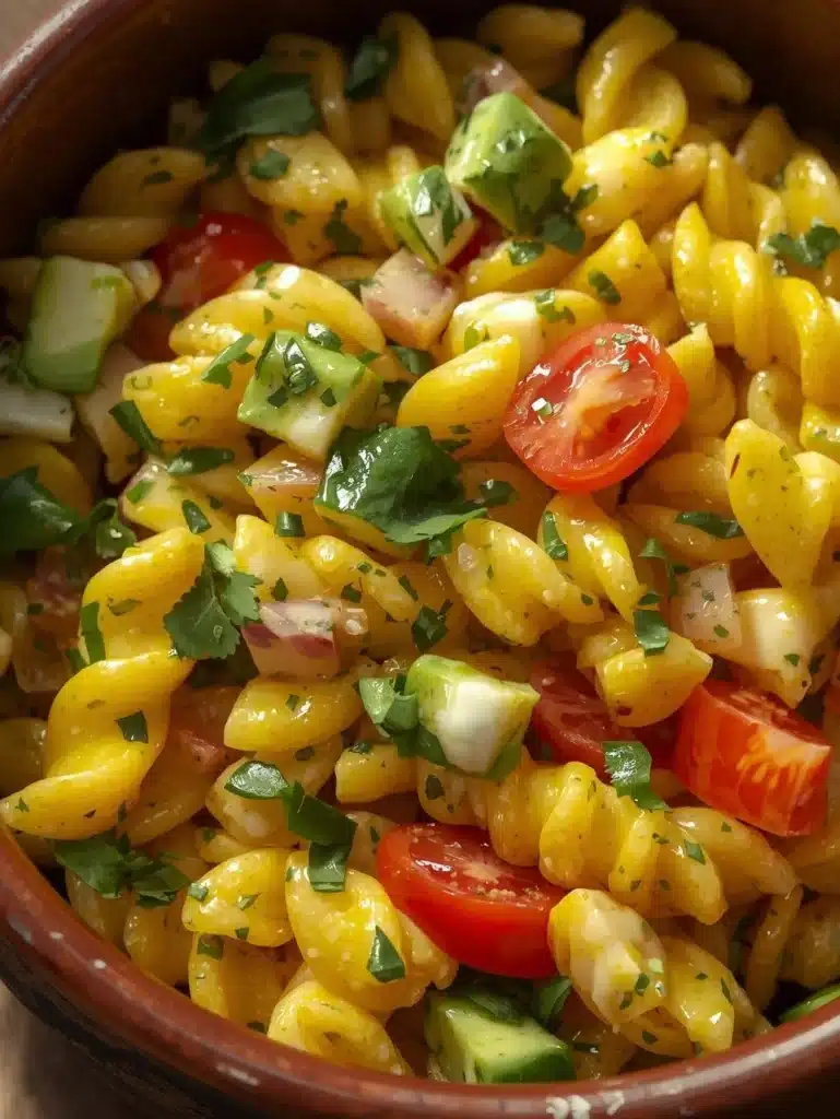 Juicy street corn pasta salad with vibrant ingredients in a bowl