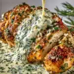 Keto Garlic Parmesan Chicken with herbs and spices served on a plate