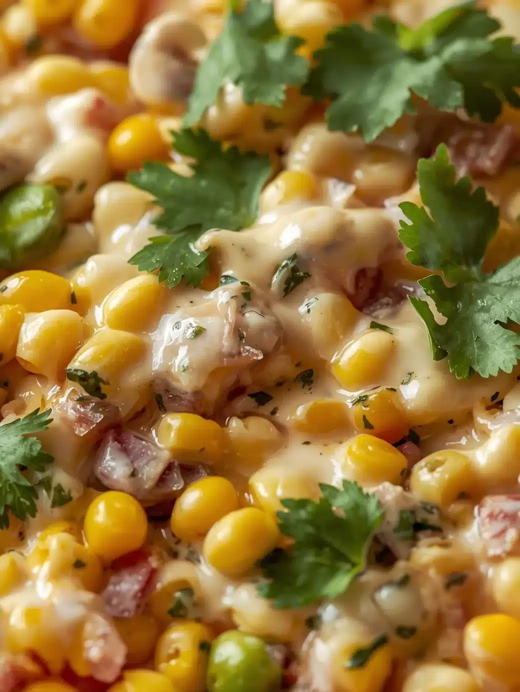 Bowl of Mexican street corn pasta salad with vibrant ingredients and herbs
