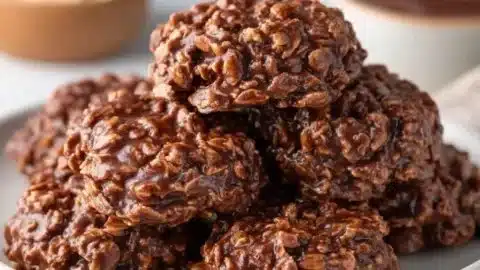 Delicious no bake peanut butter chocolate cookies on a plate