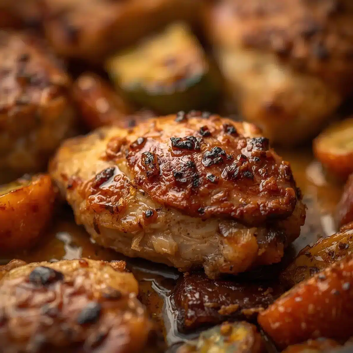 One Pan Chicken and Veggies dish with colorful vegetables and tender chicken pieces
