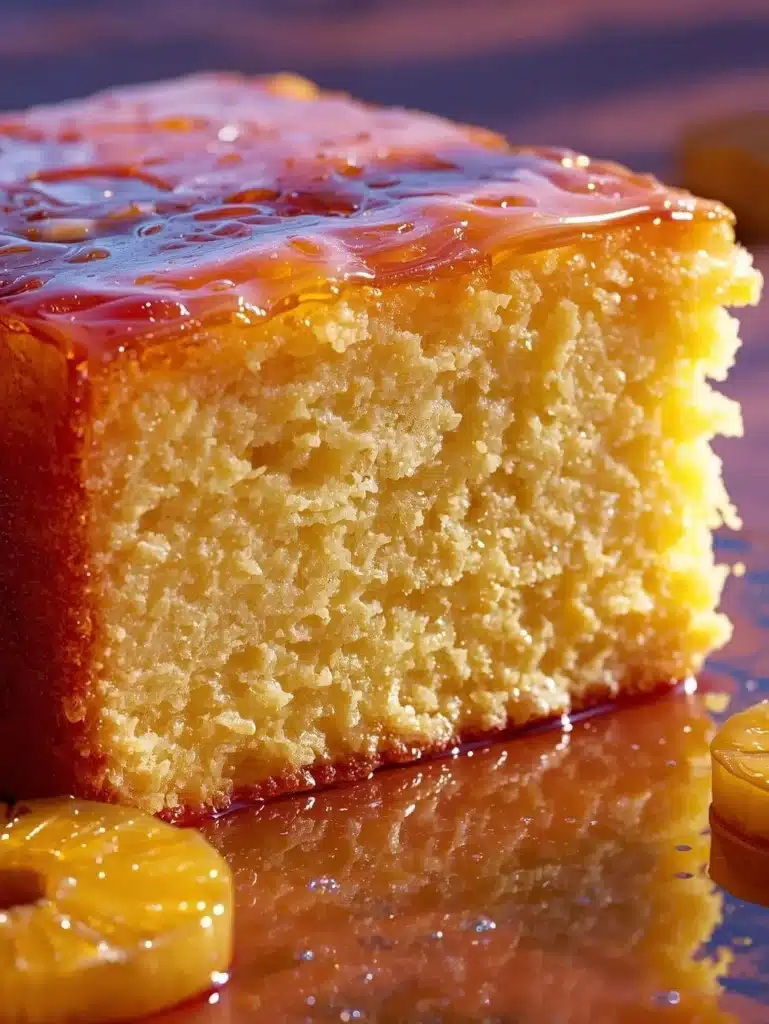 Deliciously moist Pineapple Juice Cake topped with fresh pineapple slices