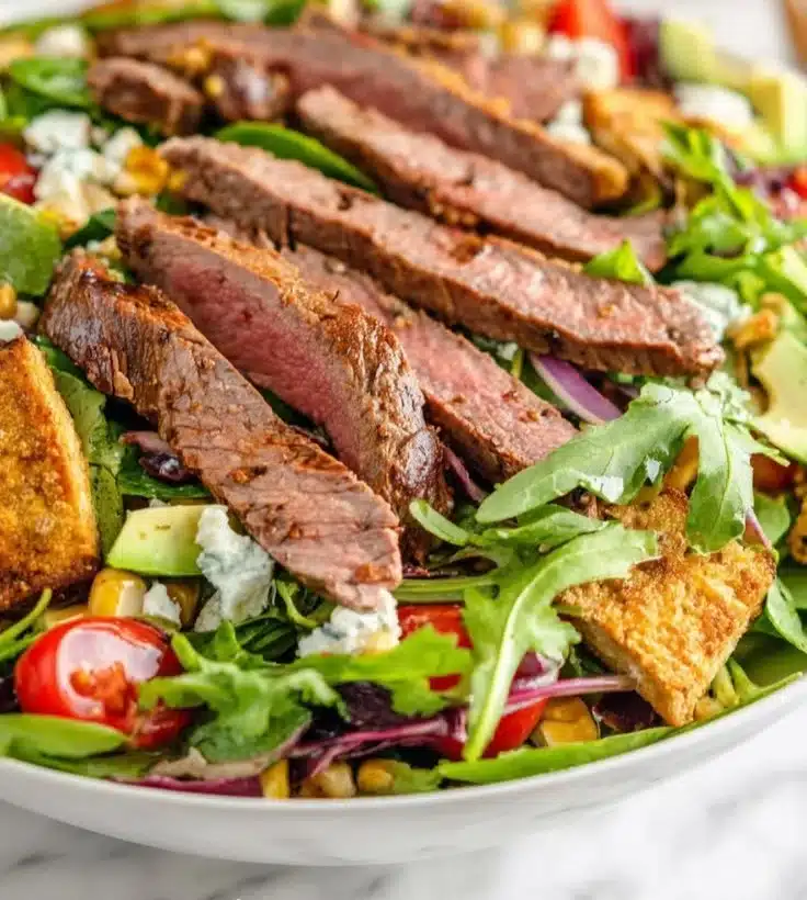 Southwest Flank Steak Salad with grilled steak and fresh vegetables