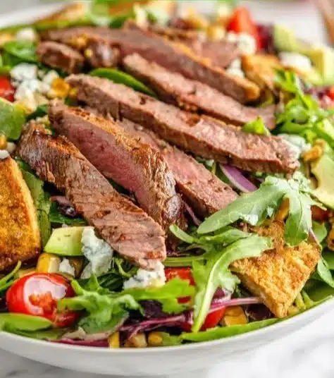 Southwest flank steak salad with fresh vegetables and a zesty dressing