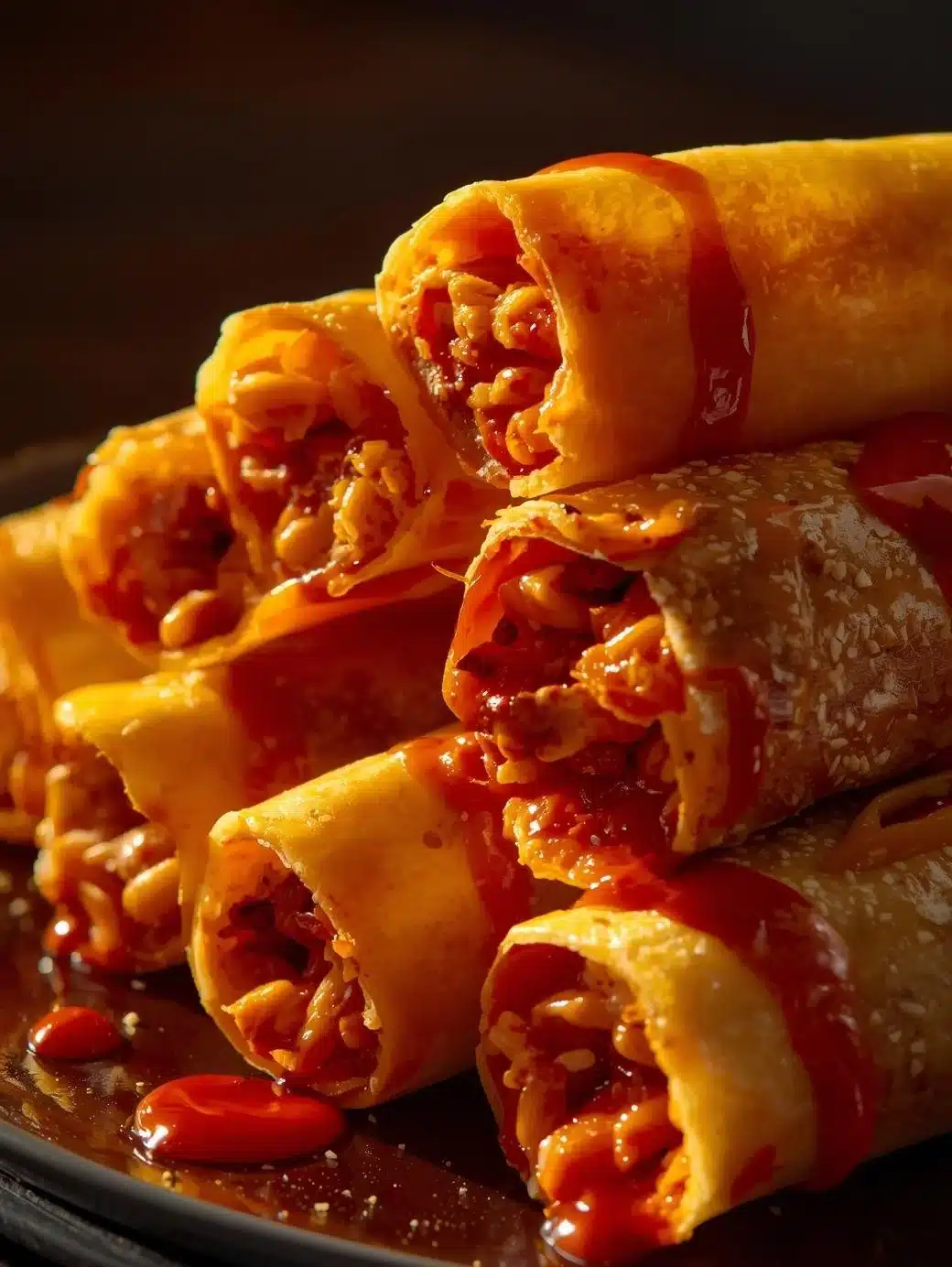 Delicious Spicy Hatch Chile Chicken Taquito Rolls served with salsa.