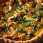 Delicious Spinach and Cheese Quiche served on a white plate