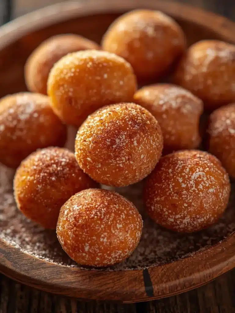 Sweet air fryer churro bites dusted with cinnamon sugar