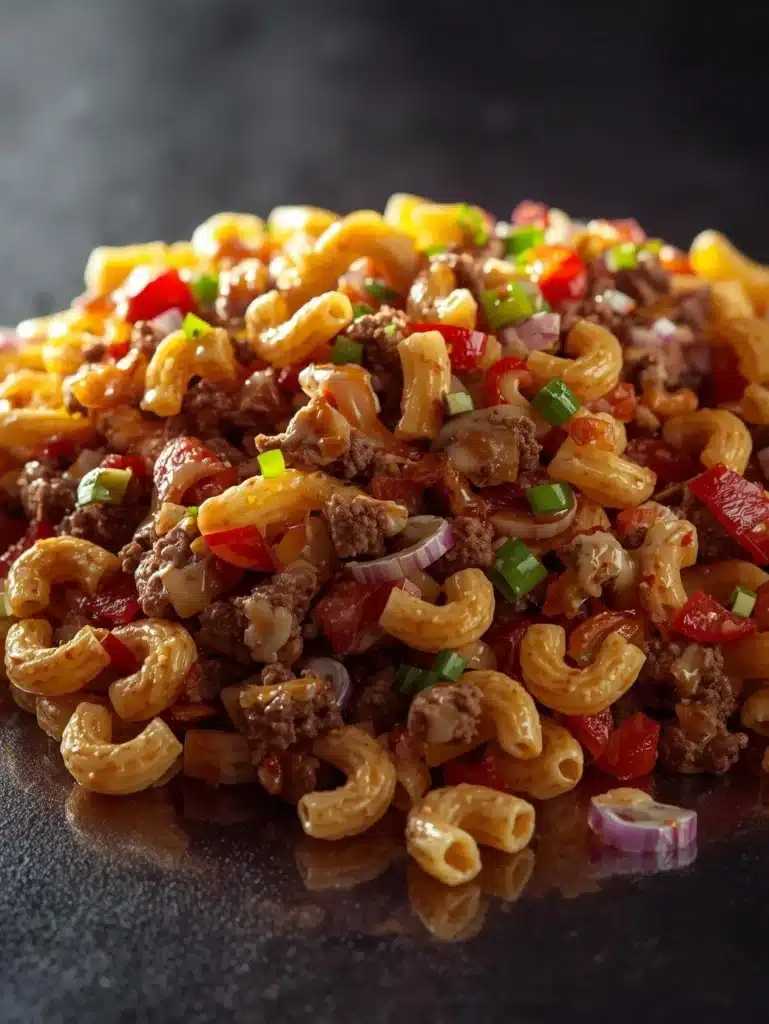 Colorful Taco Pasta Salad with vegetables, cheese, and taco seasoning in a bowl