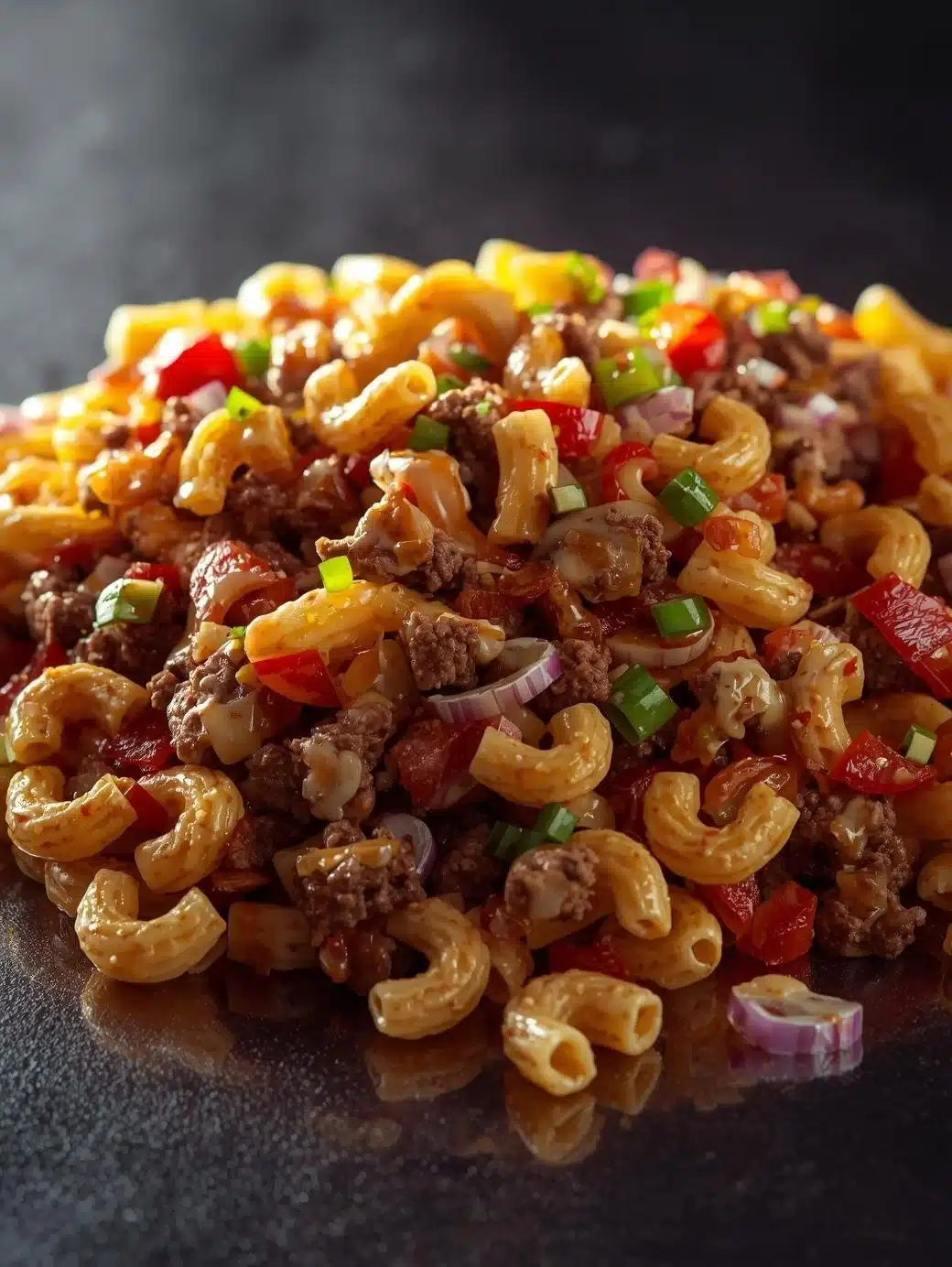 Colorful Taco Pasta Salad with vegetables, cheese, and taco seasoning in a bowl