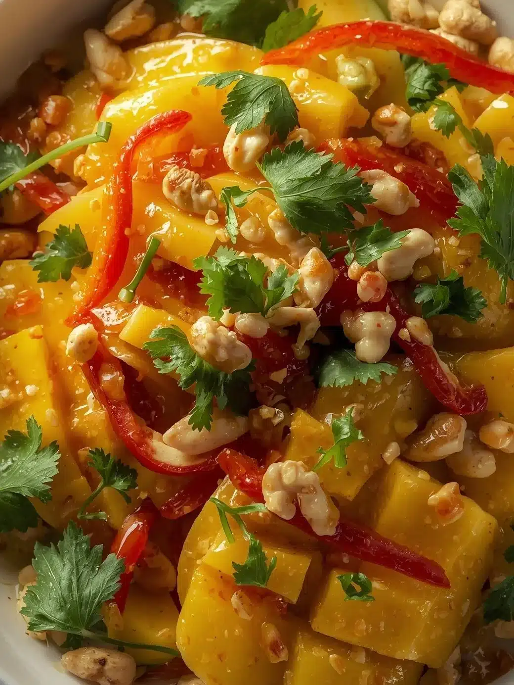 Vibrant Thai Mango Salad with ripe mangoes, herbs, and a zesty dressing