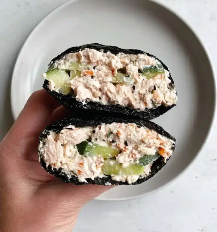 Healthy Tuna Salad Nori Wraps with fresh ingredients wrapped in seaweed