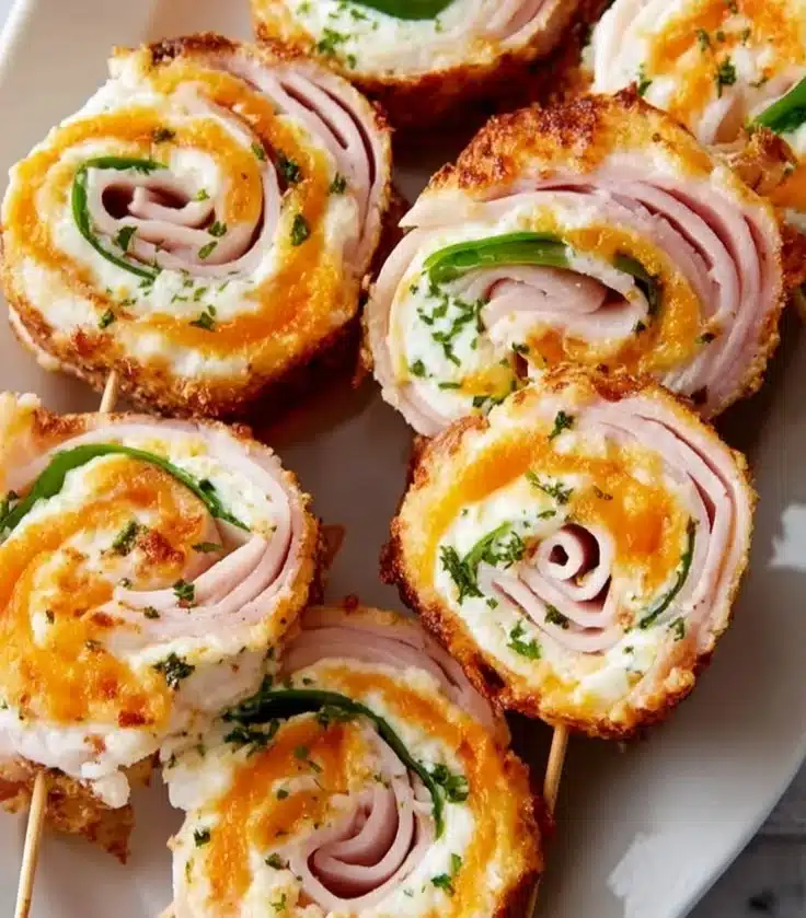 Turkey cheddar lunch roll-ups served on a plate with fresh vegetables