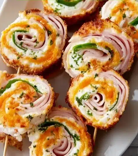 Turkey Cheddar Lunch Roll-Ups served on a plate with fresh veggies