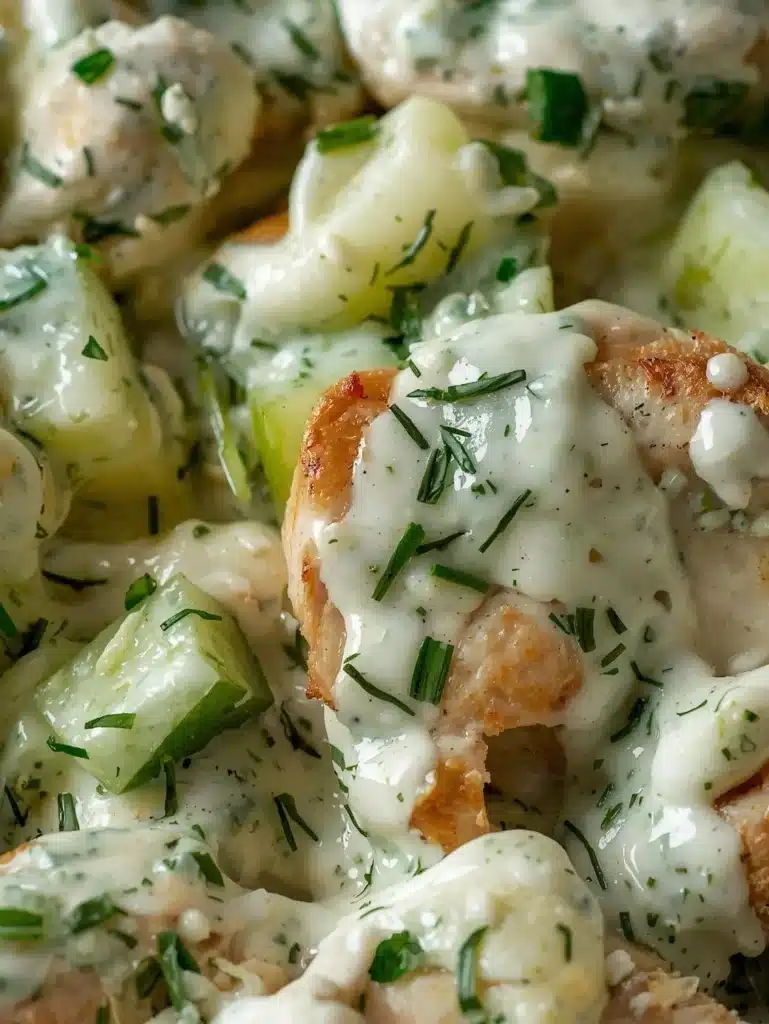 Delicious Tzatziki Chicken Salad served in a bowl with fresh ingredients