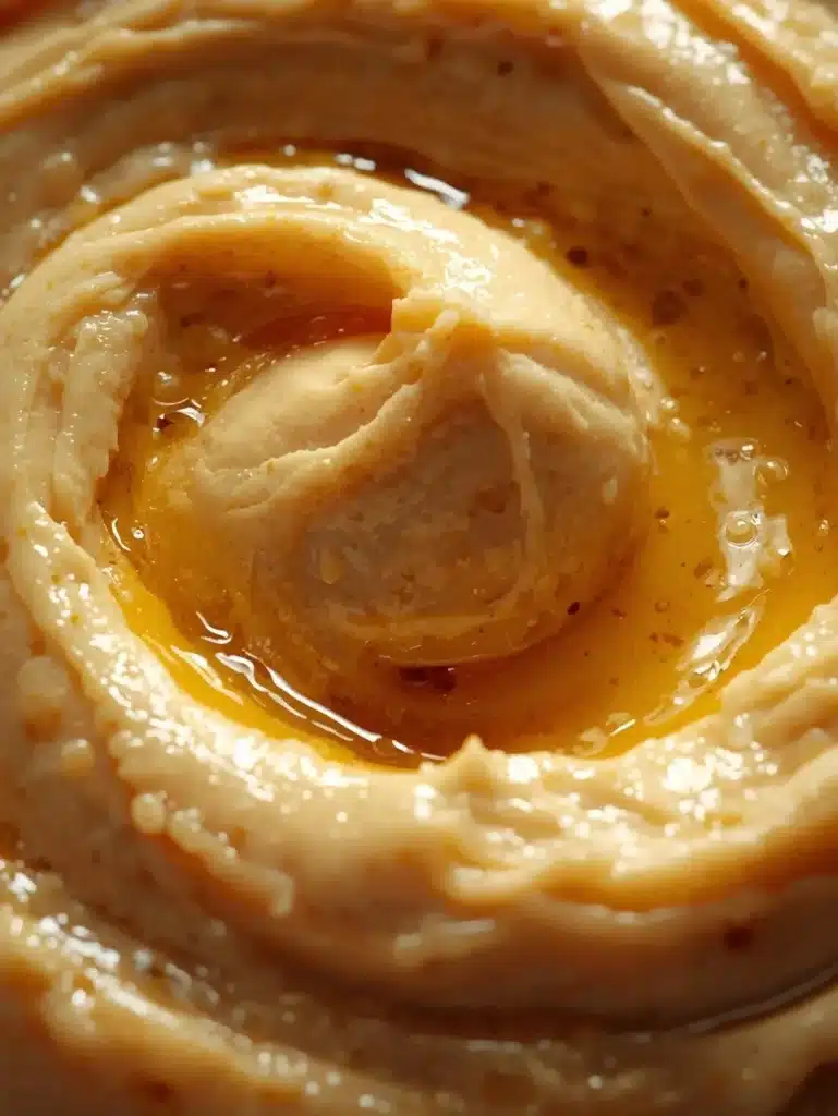 Bowl of ultra-creamy hummus garnished with olive oil and paprika