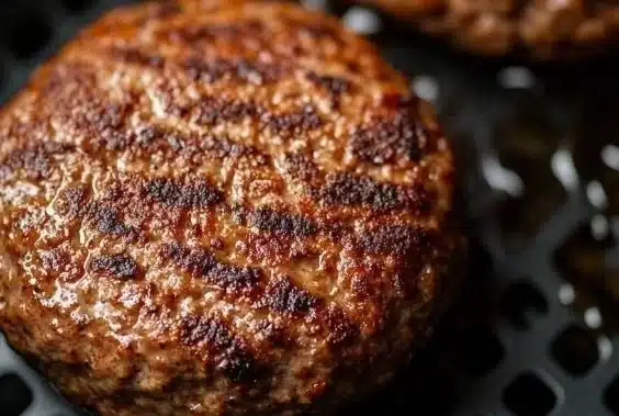 Delicious air fryer burgers served on a plate with toppings