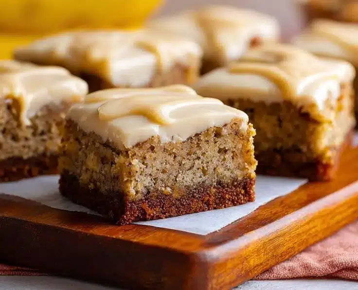 Delicious banana bread brownies on a plate, perfect for dessert lovers.