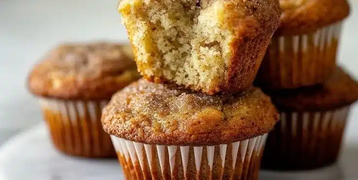 Freshly baked Banana Cinnamon Muffins on a wooden table