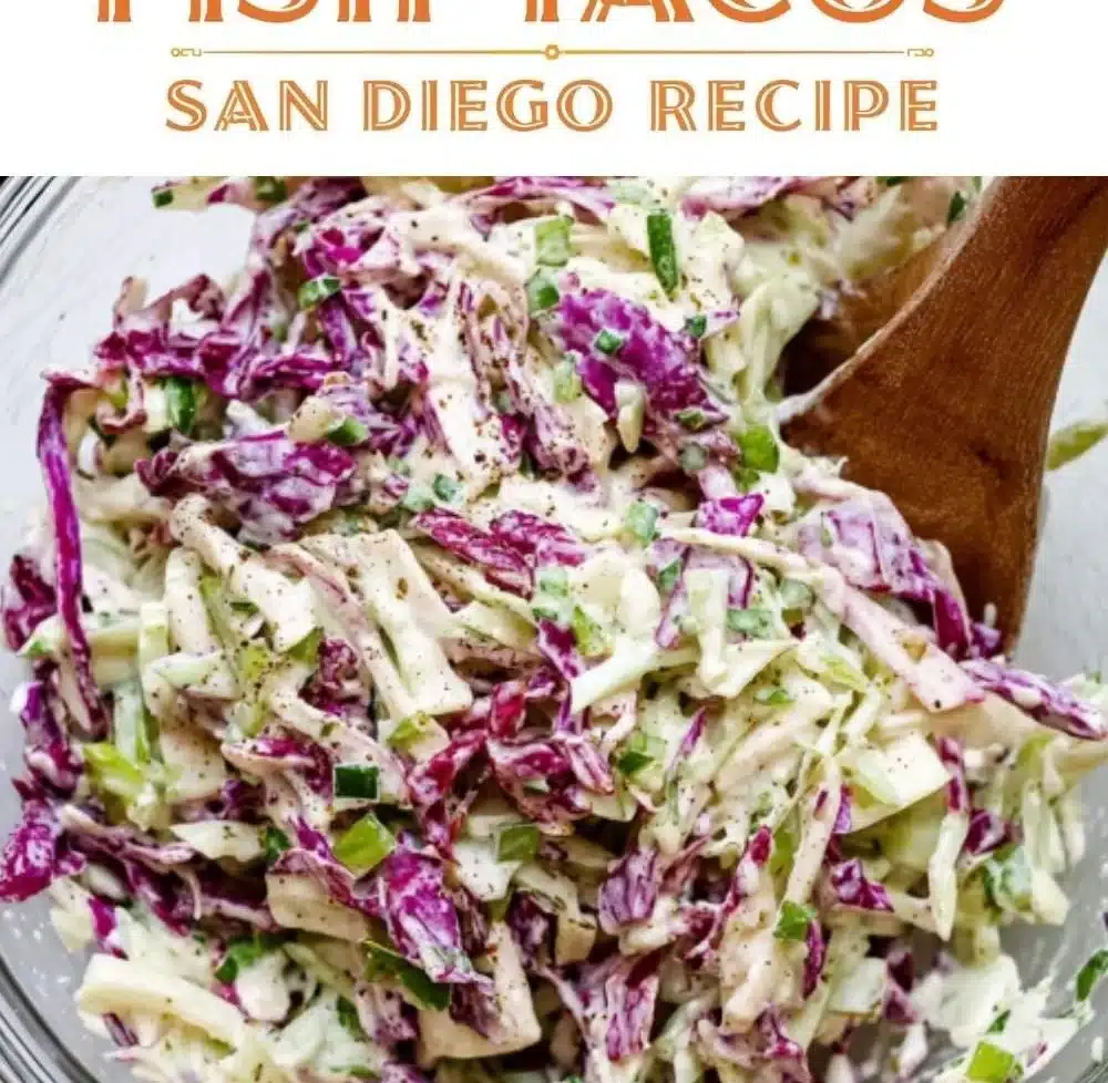 Cabbage topping on fish tacos served on a plate