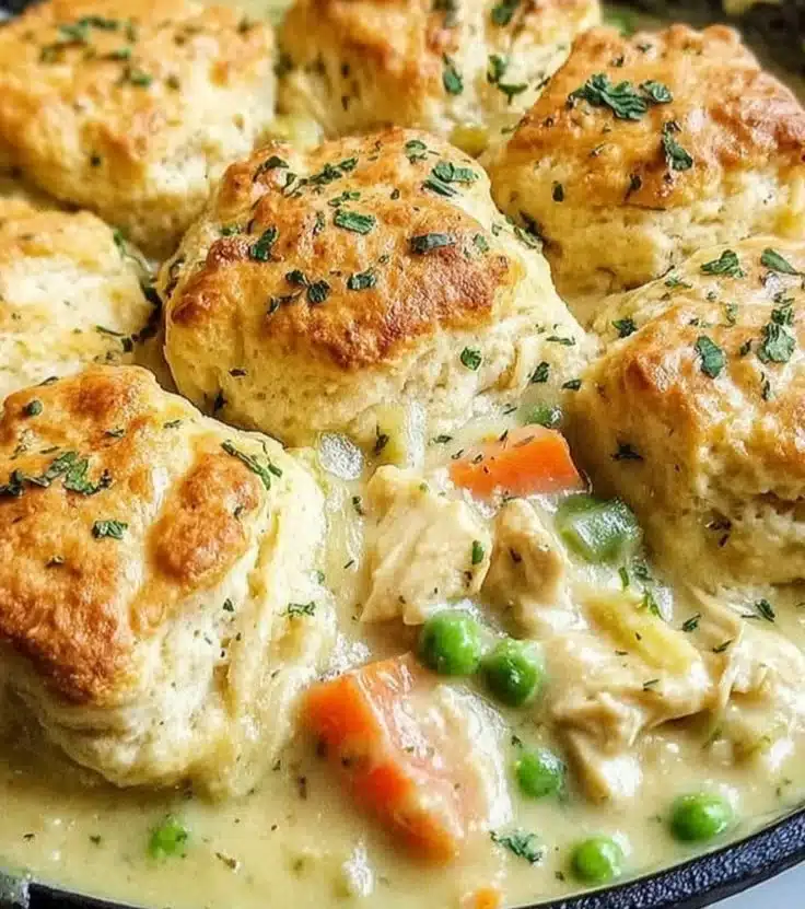 Delicious Cheddar Bay Chicken Pot Pie fresh out of the oven.