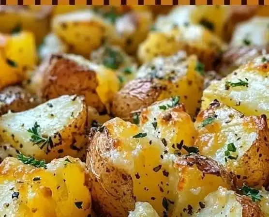 Cheesy ranch oven roasted potatoes served on a plate