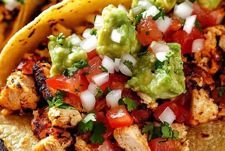 Delicious Chicken Street Tacos served with fresh toppings