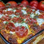 Delicious Cottage Cheese Pizza Bowl garnished with fresh herbs and toppings