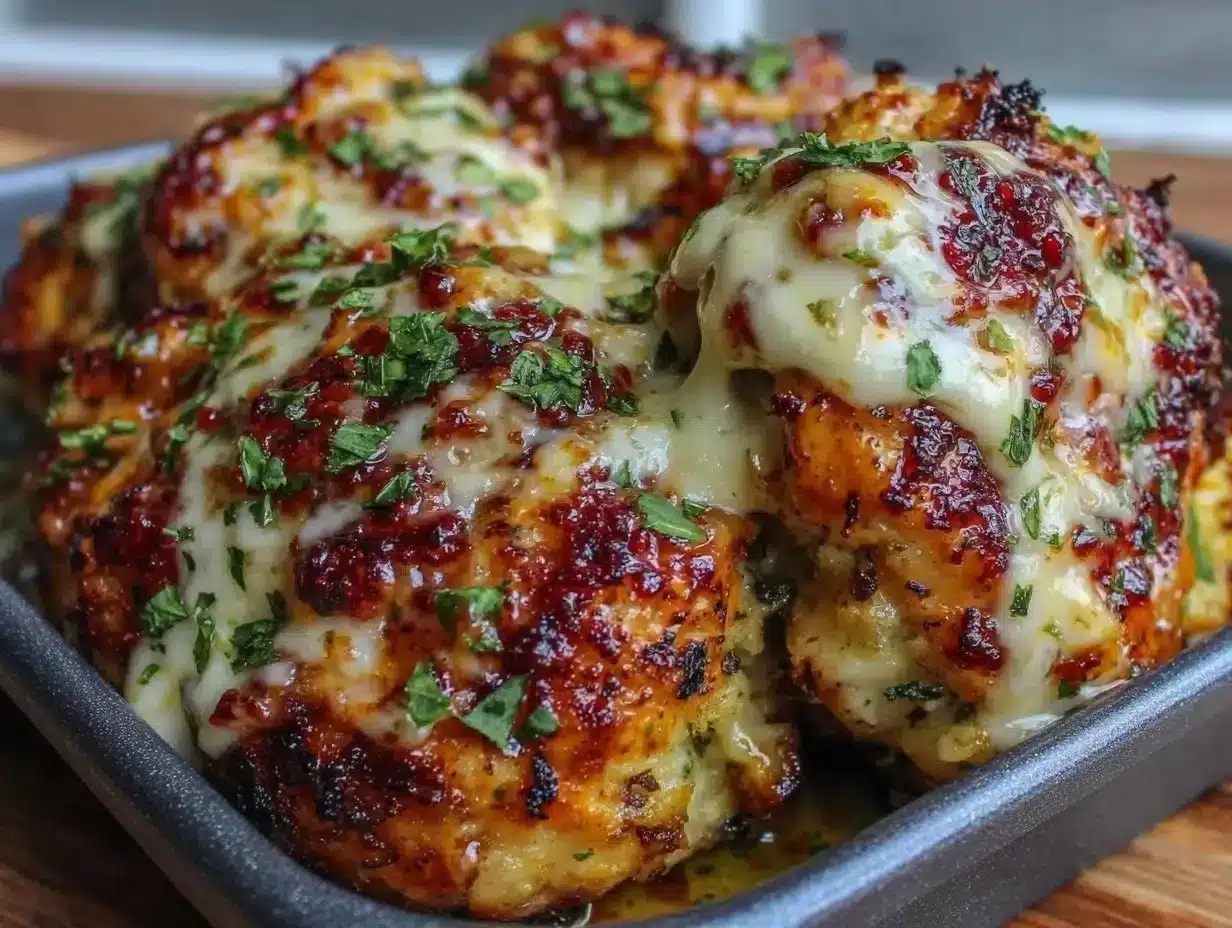 Creamy garlic cheesy chicken potatoes served in a cozy bowl