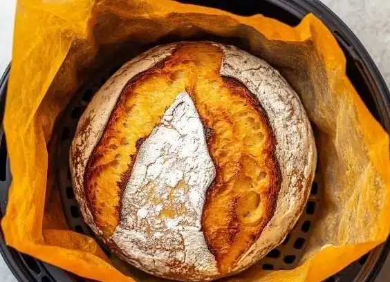 Delicious crispy air fryer bread served on a wooden cutting board