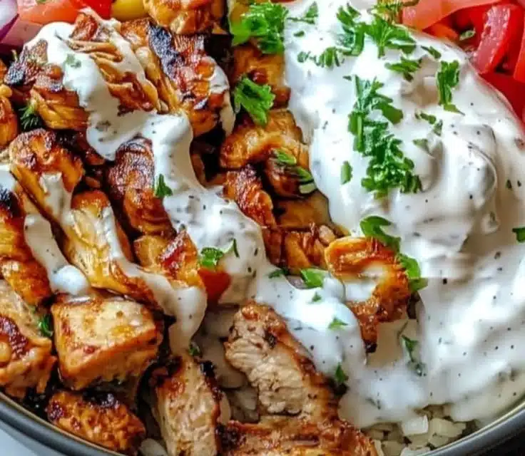 Delicious Greek Chicken Gyro Pasta with vibrant vegetables and herbs