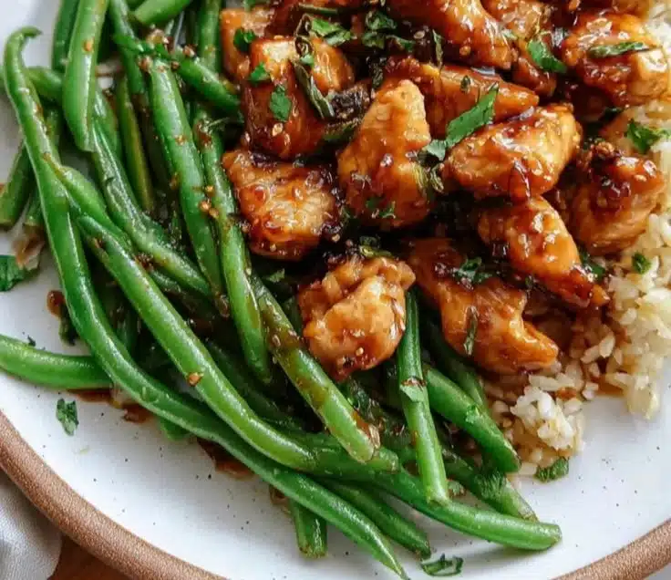 Delicious Honey Garlic Chicken served with vegetables on a plate.