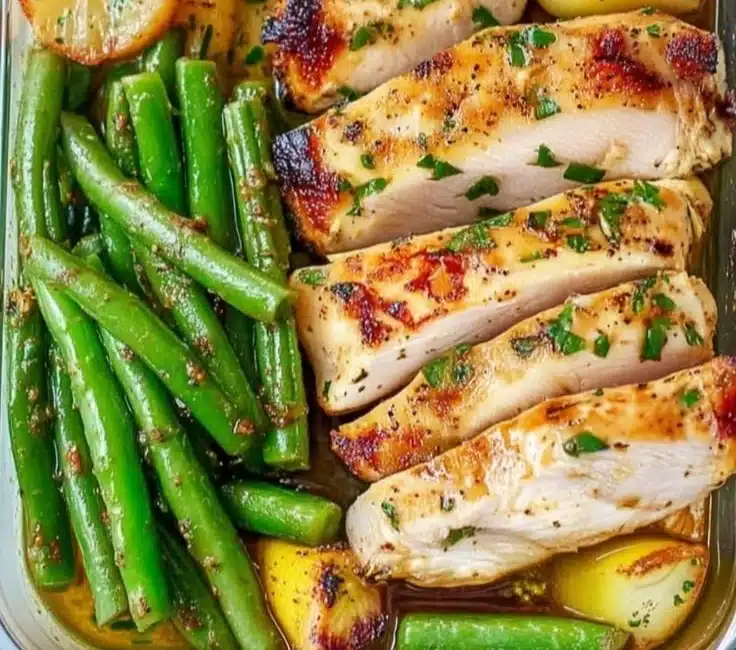 Delicious Lemon Garlic Chicken Bowl served with vegetables and herbs