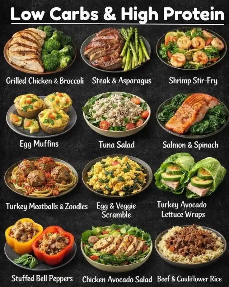 Low carb high protein meals for effective fat loss and healthy eating.