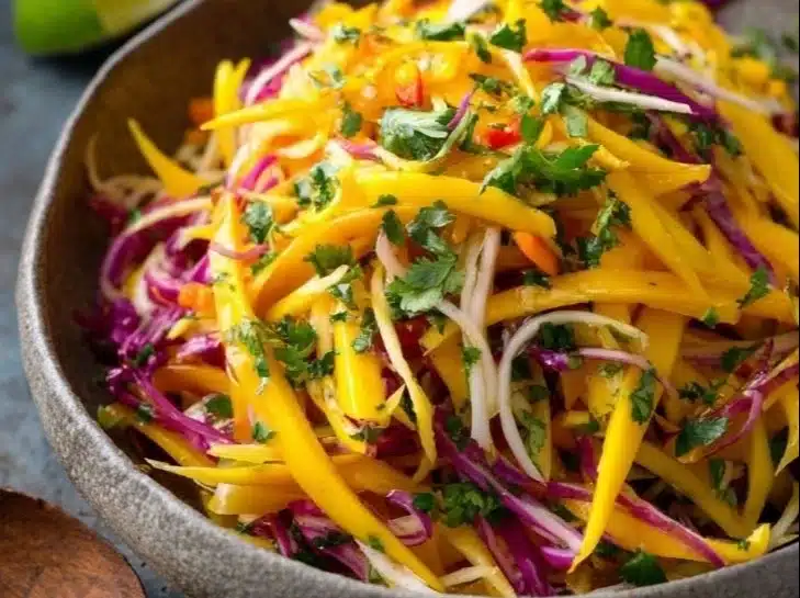 Healthy mango slaw with vibrant colors and fresh ingredients