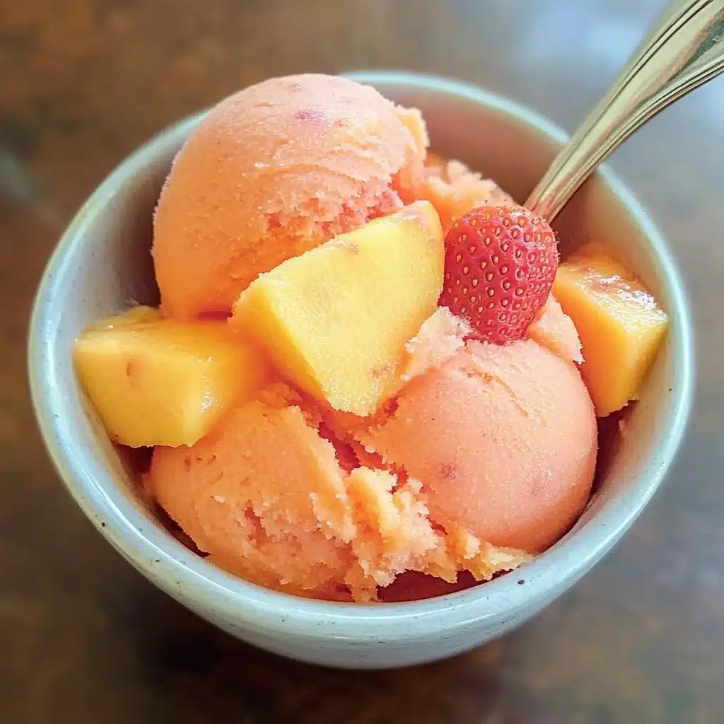 Delicious Mango Strawberry Sorbet served in a bowl
