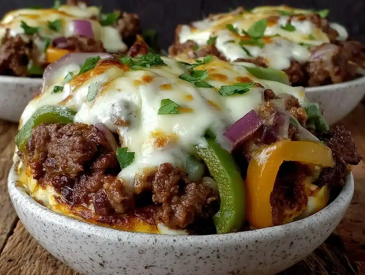 Delicious Philly Cheesesteak Bowls filled with beef and cheese, rich in protein