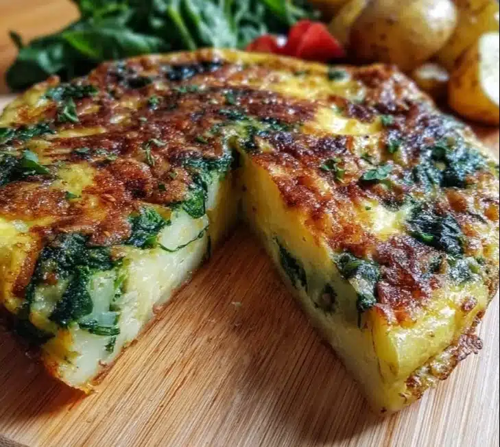 Delicious Potato Spinach Frittata garnished with fresh herbs
