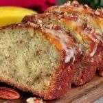 Delicious protein banana bread slice on a wooden table