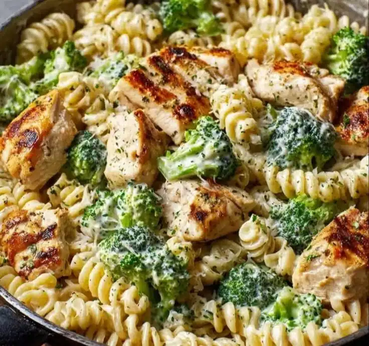 Savory rotisserie chicken broccoli pasta dish