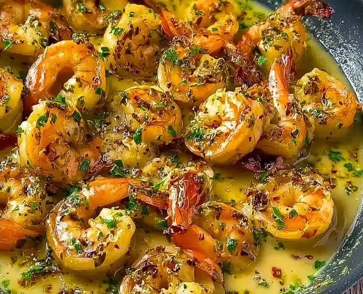 Shrimp cooked in garlic and coconut milk for a creamy and flavorful dish