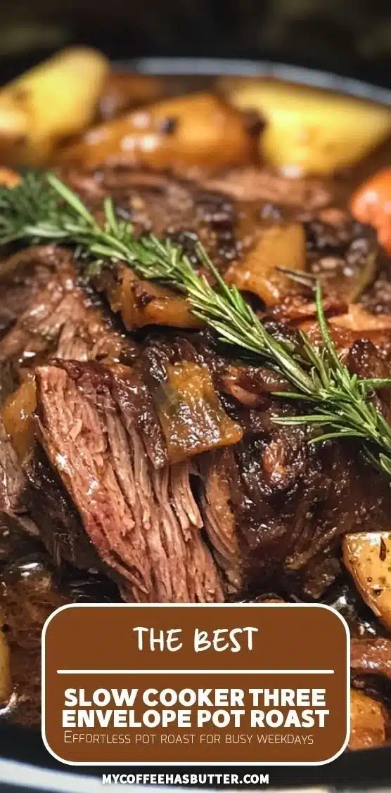 Slow Cooker Three Envelope Pot Roast served with vegetables