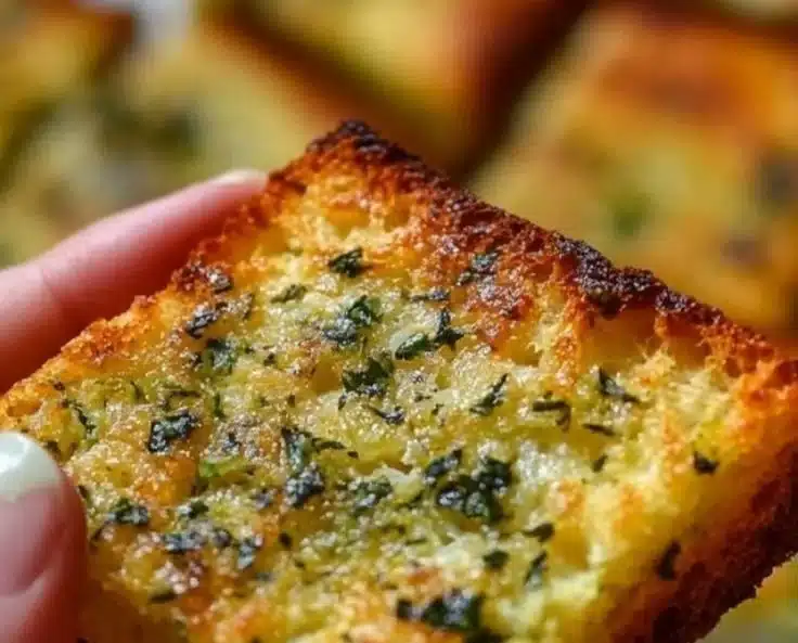 Freshly baked sourdough garlic bread with herbs and butter