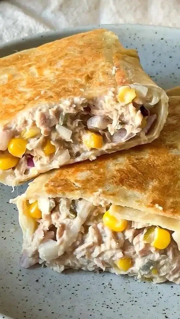 Delicious tuna melt wrap with cheese and fresh ingredients