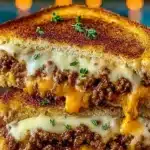Ultimate Cheesy Ground Beef Melt topped with melted cheese and spices