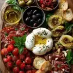 Warm antipasto board with roasted garlic burrata and assorted cured meats