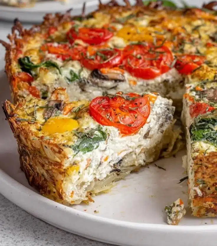 Whole30 Potato Crust Quiche with fresh ingredients and a crispy crust