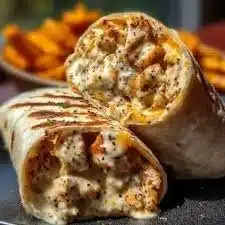 Cheesy garlic chicken wraps with melted cheese and fresh garlic herbs